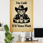  Franse Cafe Cat Cowboy Coffee Art Decor Poster (Thuiskantoor)