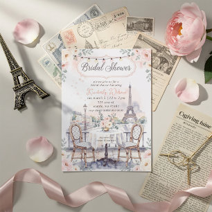 Franse Café Paris Thema Eiffeltoren Bruidsfeest Kaart