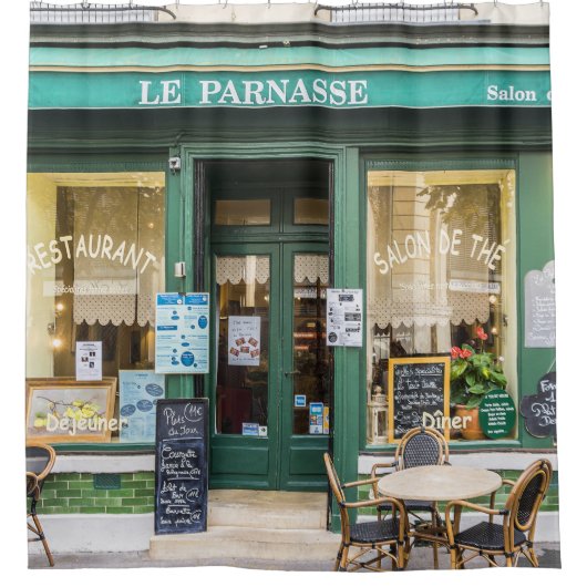 Franse cafés: Versailles gezellige scene. Douchegordijn (Voorkant)