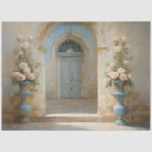 Franse Chateau Binnenplaats Blauw Roze Bloemen Roz Tissuepapier (Voorkant)