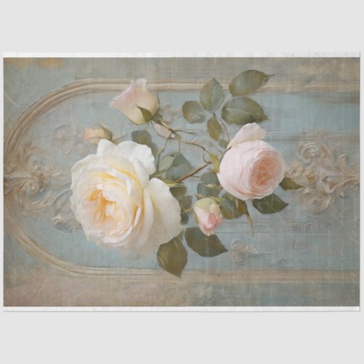 Franse Chateau Blauw Roze Bloemen Decoupage Tissuepapier (Voorkant)