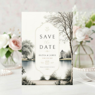 Franse Château Geheime Tuin Bruiloft Save The Date