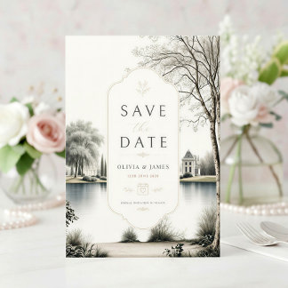 Franse Château Geheime Tuin Bruiloft Save The Date