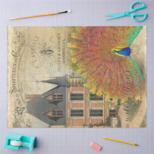 Franse  Chateau Peacock Ephemera-ontkoppeling Tissuepapier (Craft)