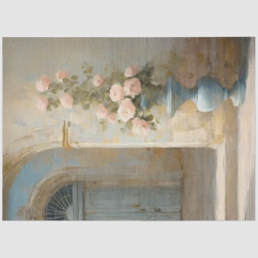 Franse Chateau Rozen Blauw Roze Bloemen Binnenplaa Tissuepapier (Voorkant)