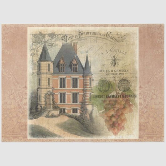 Franse Chateau Winery Vineyard Decoupage Tissuepapier (Voorkant)