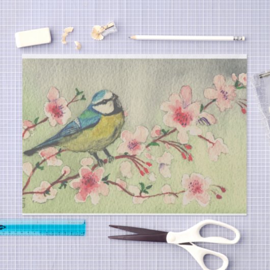  Franse Cherry Blossom Titmouse Decoupage Tissuepapier (Craft)