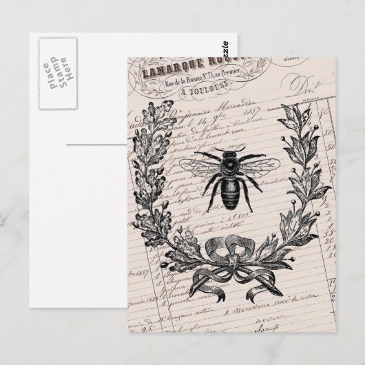 Franse Chic Honey Bee Briefkaart (Voorkant / Achterkant)