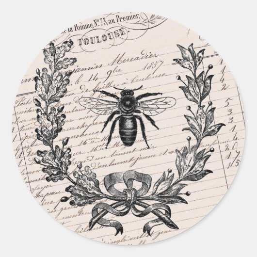  Franse Chic Honey Bee Ronde Sticker (Voorkant)