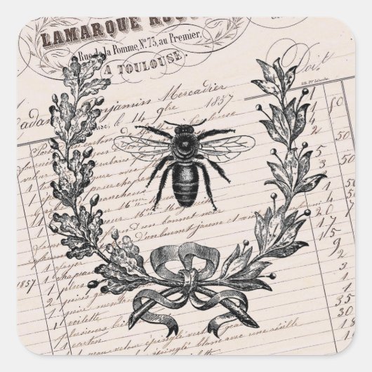  Franse Chic Honey Bee Vierkante Sticker (Voorkant)