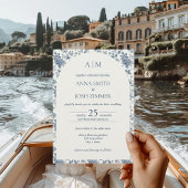  Franse Chinoiserie Blauwe Bloemen Huwelijk Kaart