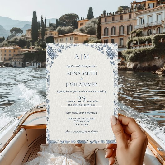  Franse Chinoiserie Blauwe Bloemen Huwelijk Kaart