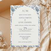  Franse Chinoiserie Blauwe Bloemen Huwelijk Kaart