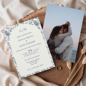  Franse Chinoiserie Blauwe Bloemen Huwelijk Kaart