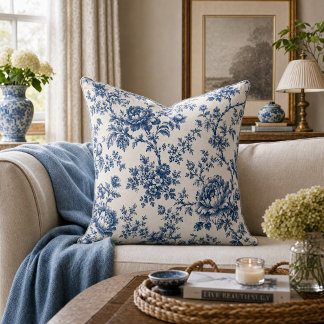 Franse chinoiserie blauwe toile de jouy bloem kussen