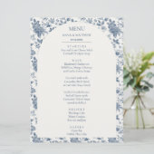 Franse Chinoiserie Bloemenblauw Huwelijk Menu (Staand voorkant)
