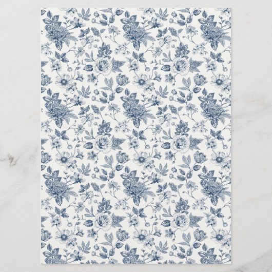 Franse Chinoiserie Bloemenblauw Huwelijk Menu (Achterkant)