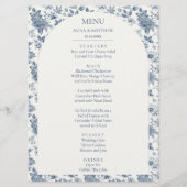 Franse Chinoiserie Bloemenblauw Huwelijk Menu (Voorkant)