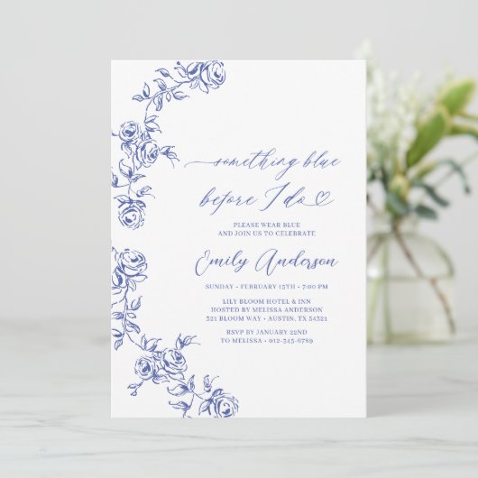 Franse Chinoiserie Iets blauw Vrijgezellenfeest Kaart (Staand voorkant)