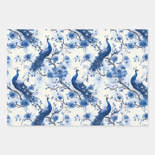Franse Chinoiserie Peacock Waterverf Inpakpapier Vel (Voorkant 3)