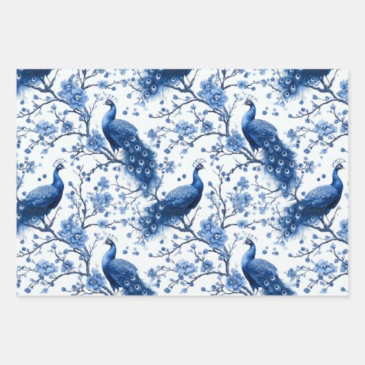 Franse Chinoiserie Peacock Waterverf Inpakpapier Vel (Voorkant 2)