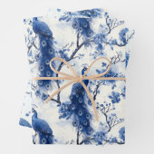 Franse Chinoiserie Peacock Waterverf Inpakpapier Vel (In situ)