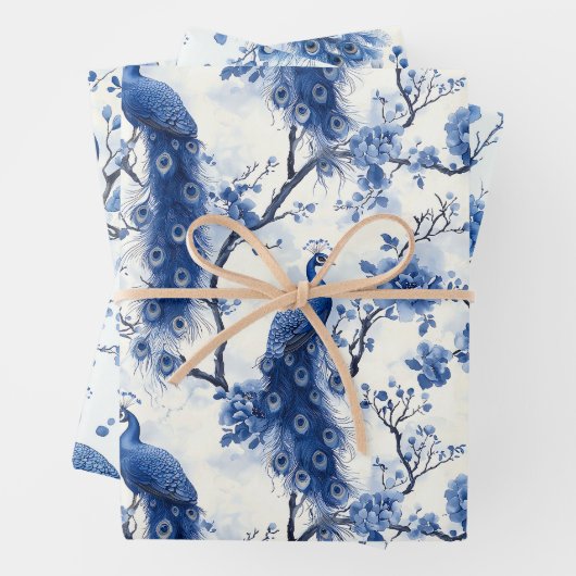 Franse Chinoiserie Peacock Waterverf Inpakpapier Vel (In situ)