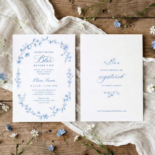 Franse Chinoiserie Something Blue Bruidsfeest Kaart