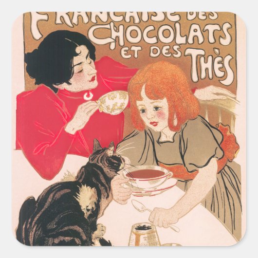 Franse chocolade en  thee Steinlen Poster Vierkante Sticker (Voorkant)