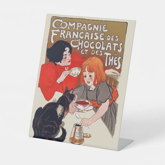Franse chocolade partij Steinlen Art Reclamebord Met Voetstuk (Voorkant)