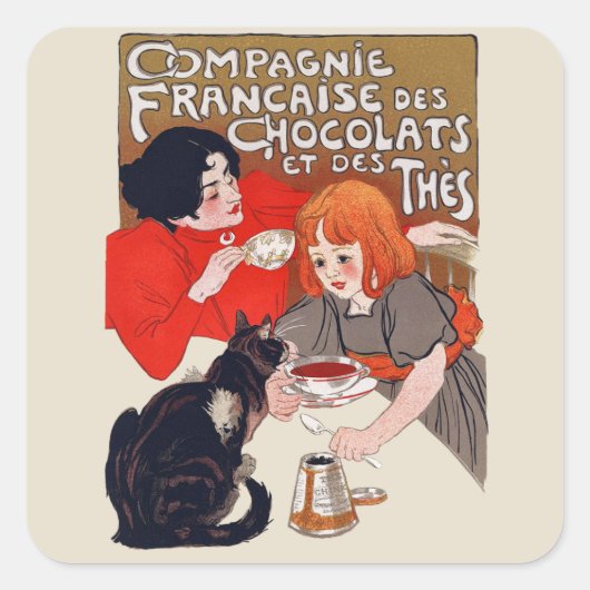 Franse chocolade partij Steinlen Art Vierkante Sticker (Voorkant)