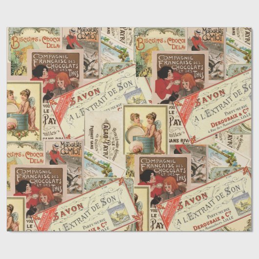  Franse Chocolade Reclame Collage Cadeaupapier (Vlak)