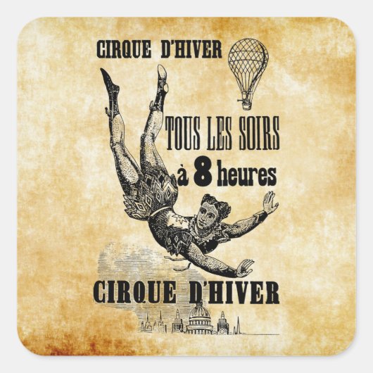 Franse Circus Acrobat vliegt kunst Vierkante Sticker (Voorkant)