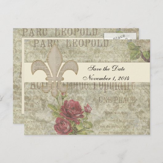  Franse Collage Save the Date Aankondigingskaart (Voorkant / Achterkant)