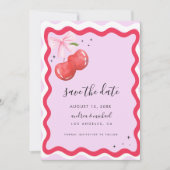 Franse  Coquette Cherry Wavy Lijst bruiloft Save The Date (Voorkant)