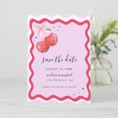 Franse  Coquette Cherry Wavy Lijst bruiloft Save The Date (Staand voorkant)