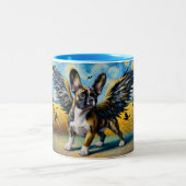 Franse Corgi met Fantasy Crow Wings Tweekleurige Koffiemok (Center)