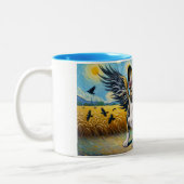 Franse Corgi met Fantasy Crow Wings Tweekleurige Koffiemok (Links)