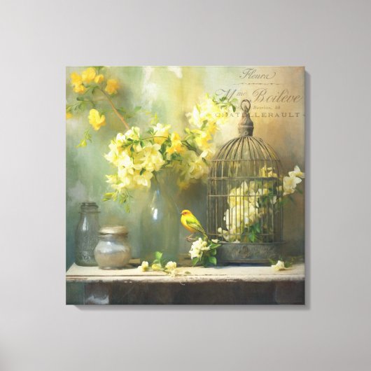 Franse Cottage Gele Bloesems Canvas Afdruk (Voorkant)