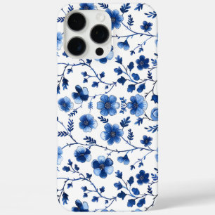 Franse CottageCore Blauwe Bloemen Patronen Weefsel iPhone 16 Pro Max Hoesje