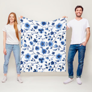 Franse CottageCore Blauwe Bloemen Patronen Weefsel Fleece Deken