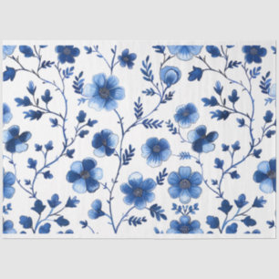 Franse CottageCore Blauwe Bloemen Patronen Weefsel Tissuepapier