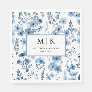 Franse Cottagecore Blue FloraL bruiloft servetten