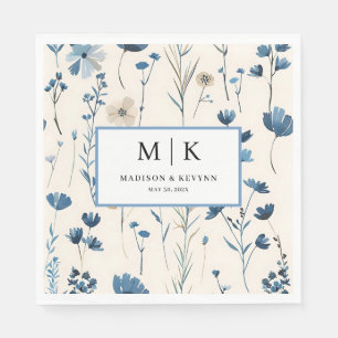 Franse Cottagecore Blue FloraL bruiloft servetten