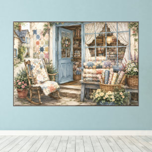 Franse Cottagecore Dekbed Winkel Watercolor Canvas Afdruk