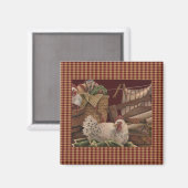 Franse Country Barn Red/Hens Fridge Magnet (Voorkant / Achterkant)
