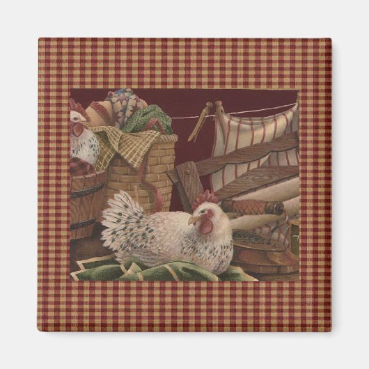 Franse Country Barn Red/Hens Fridge Magnet (Voorkant)