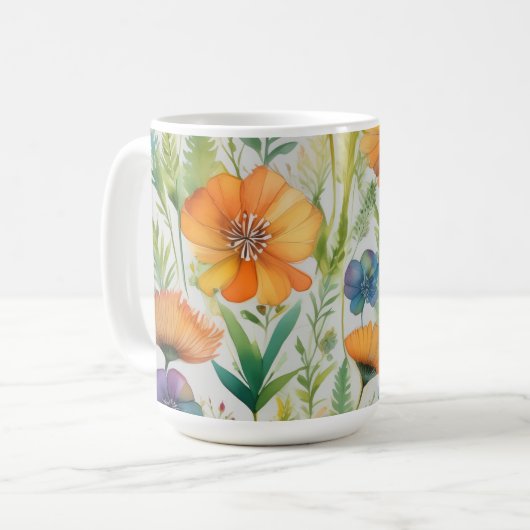 Franse Country Decor Waterverf Wildflowers Koffiemok (Voorkant links)