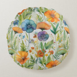 Franse Country Decor Waterverf Wildflowers Rond Kussen