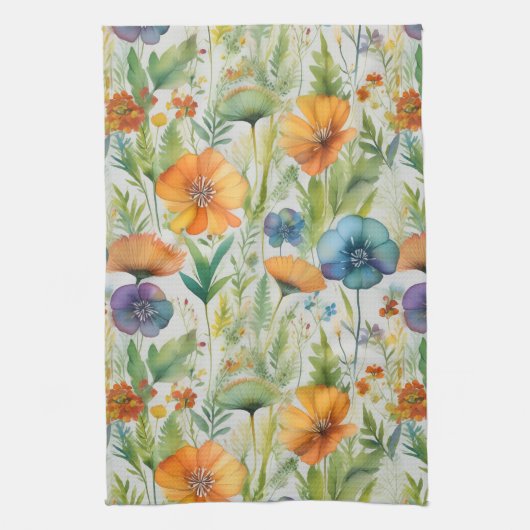 Franse Country Decor Waterverf Wildflowers Theedoek (Verticaal)